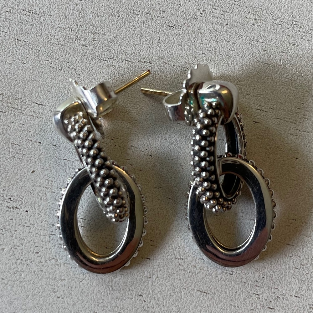 LAGOS Double Oval Hoops Drop Caviar Earrings